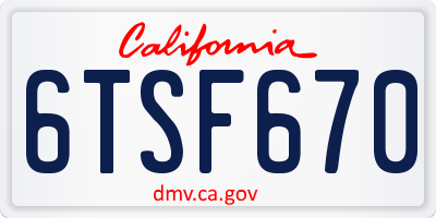 CA license plate 6TSF670