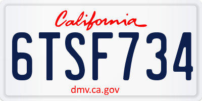 CA license plate 6TSF734