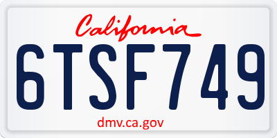 CA license plate 6TSF749