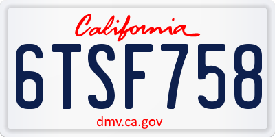 CA license plate 6TSF758