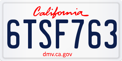 CA license plate 6TSF763