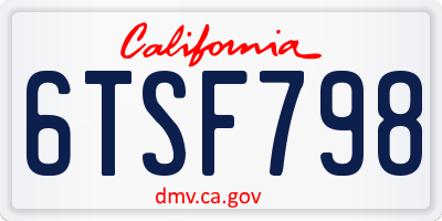 CA license plate 6TSF798