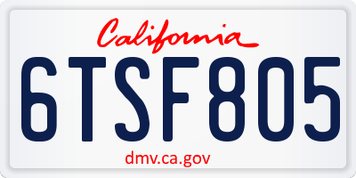 CA license plate 6TSF805