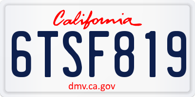 CA license plate 6TSF819