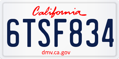 CA license plate 6TSF834