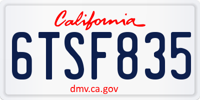 CA license plate 6TSF835