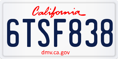 CA license plate 6TSF838