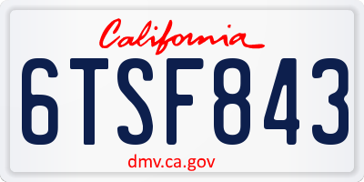 CA license plate 6TSF843