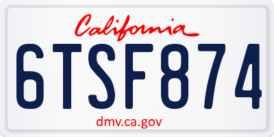 CA license plate 6TSF874