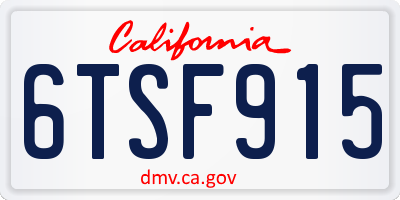 CA license plate 6TSF915