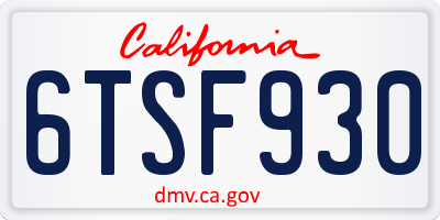 CA license plate 6TSF930