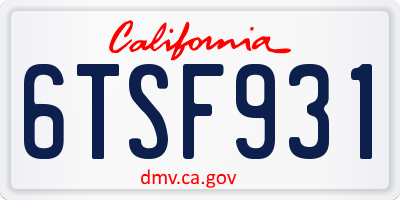 CA license plate 6TSF931