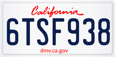 CA license plate 6TSF938