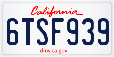 CA license plate 6TSF939