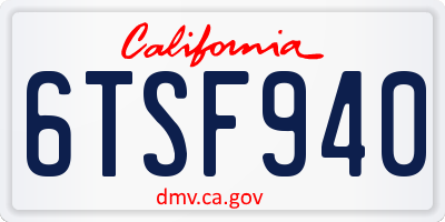 CA license plate 6TSF940