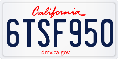 CA license plate 6TSF950