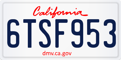 CA license plate 6TSF953