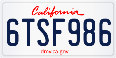 CA license plate 6TSF986