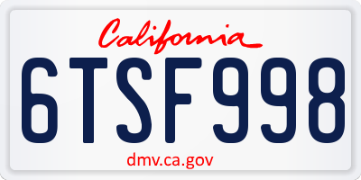 CA license plate 6TSF998