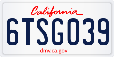 CA license plate 6TSG039