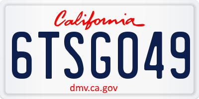 CA license plate 6TSG049