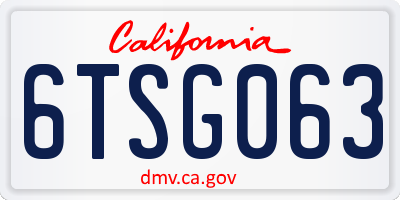CA license plate 6TSG063