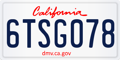 CA license plate 6TSG078