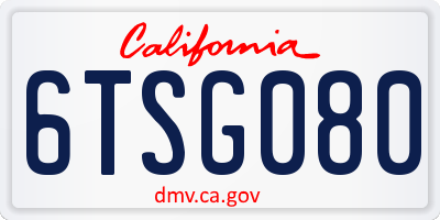 CA license plate 6TSG080