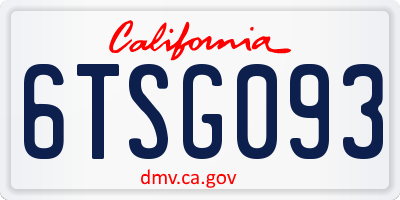 CA license plate 6TSG093