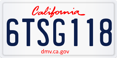 CA license plate 6TSG118