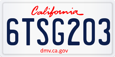 CA license plate 6TSG203
