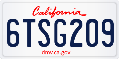 CA license plate 6TSG209