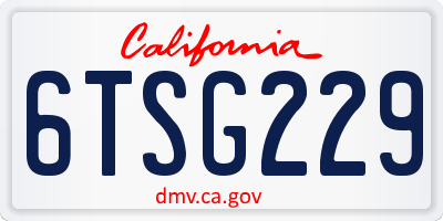 CA license plate 6TSG229