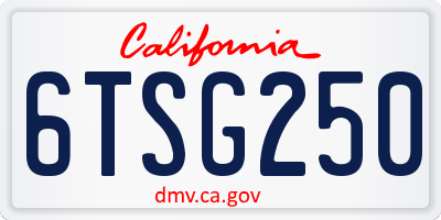 CA license plate 6TSG250