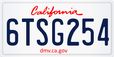 CA license plate 6TSG254