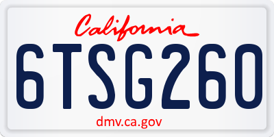 CA license plate 6TSG260