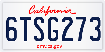 CA license plate 6TSG273