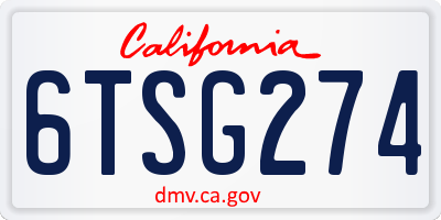 CA license plate 6TSG274