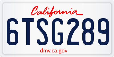 CA license plate 6TSG289
