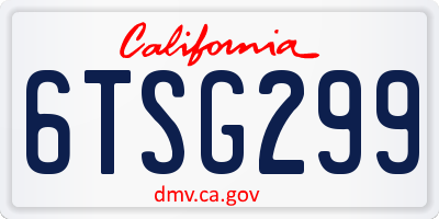CA license plate 6TSG299