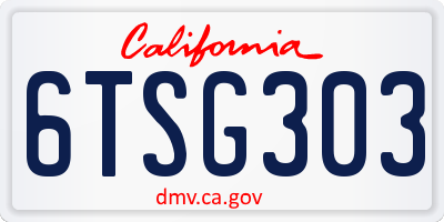 CA license plate 6TSG303