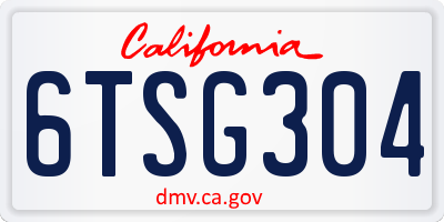 CA license plate 6TSG304