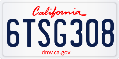 CA license plate 6TSG308