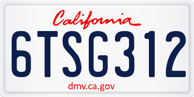 CA license plate 6TSG312