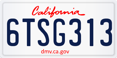 CA license plate 6TSG313