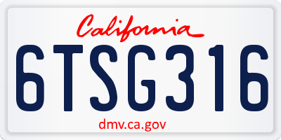 CA license plate 6TSG316