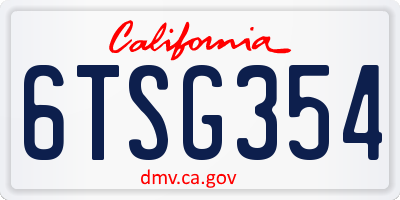 CA license plate 6TSG354