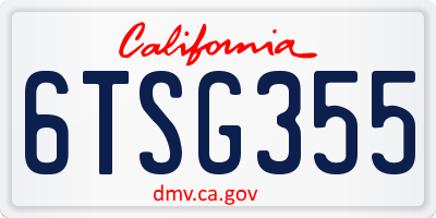 CA license plate 6TSG355