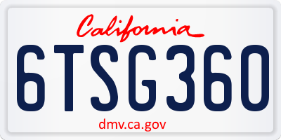 CA license plate 6TSG360