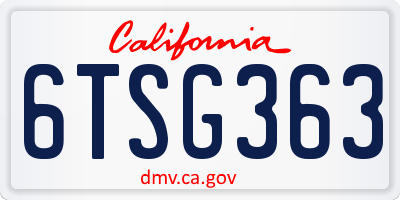 CA license plate 6TSG363